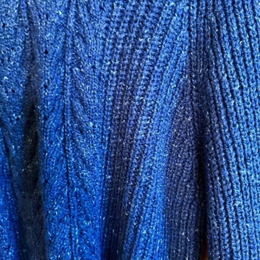 Women's Cable Knit Warm Mock Neck Sweater Blue Size L 12-14 Shimmer Knit - Picture 6 of 8